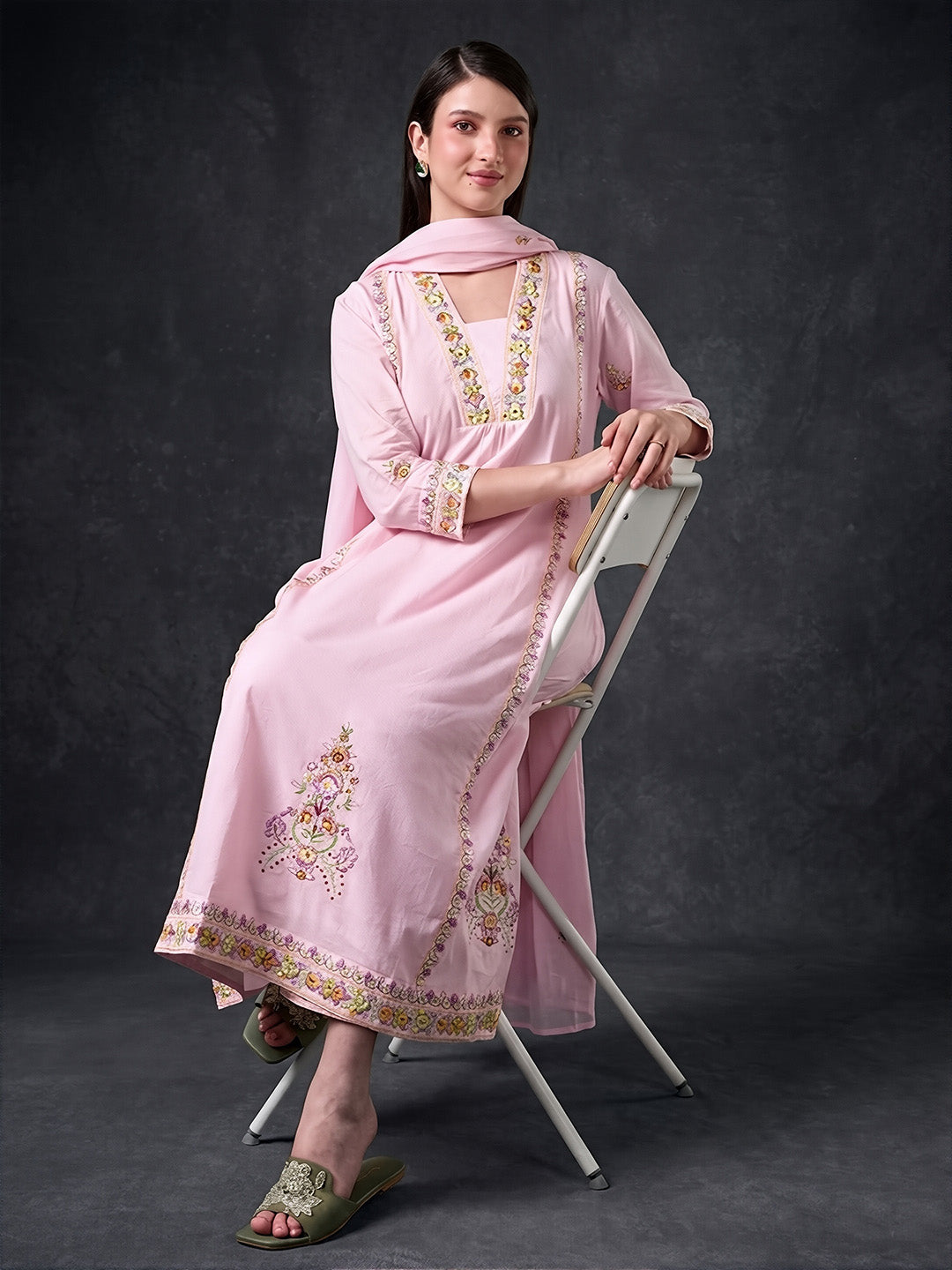 Pastel Pink Embroidered Cotton Suit