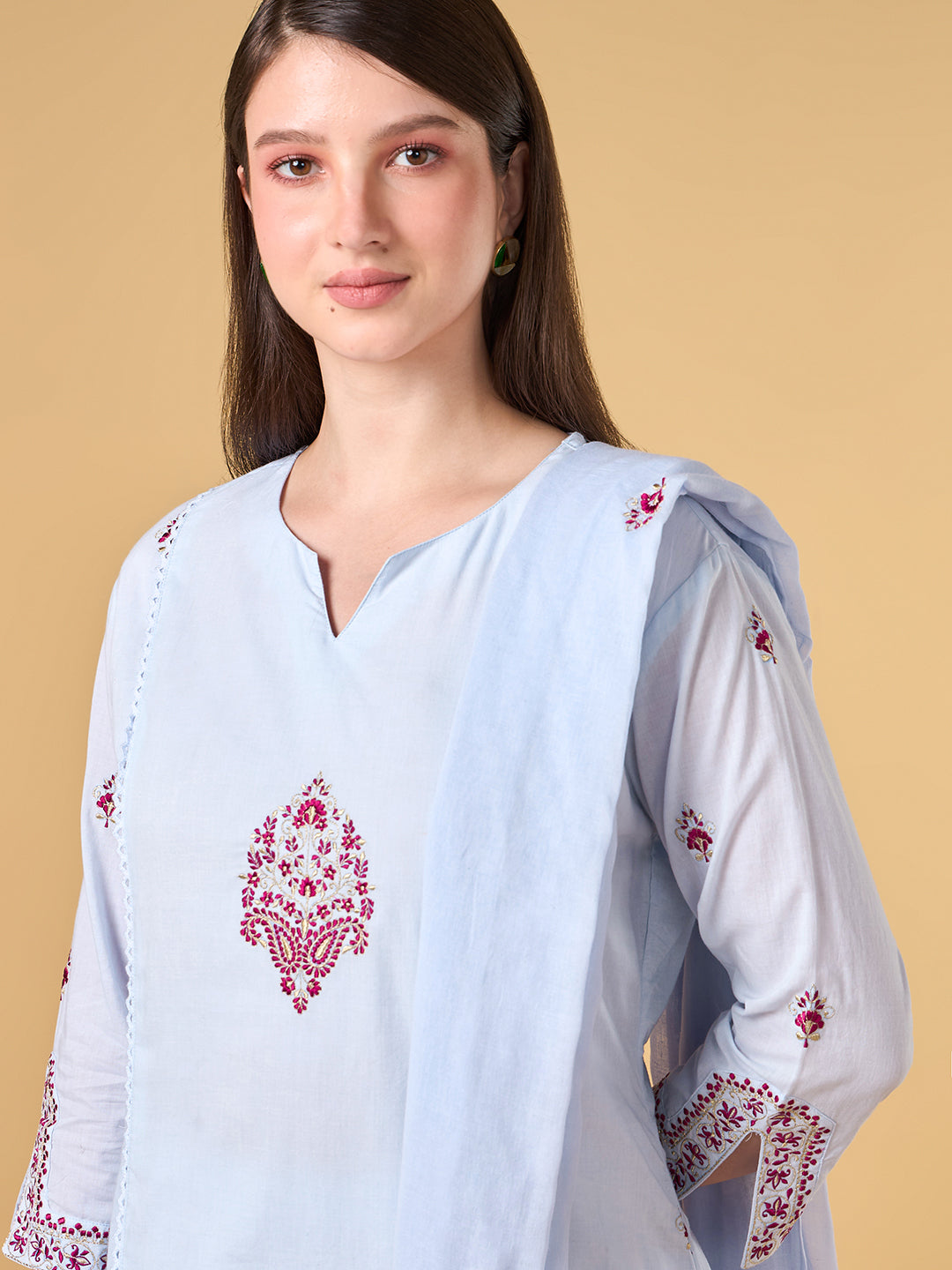 Pastel Snow Embroidered Cotton Suit