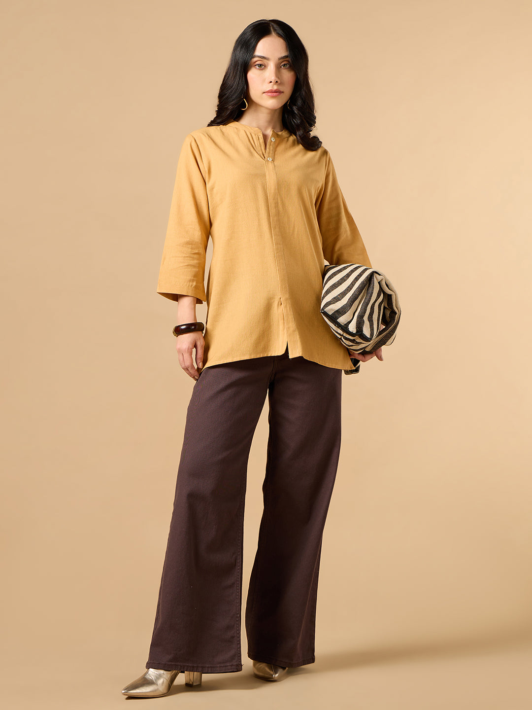Classic Linen Pastel Orange Short kurta