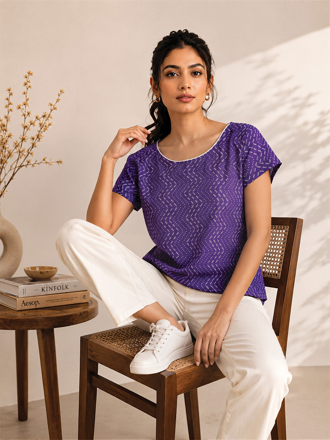 Purple Chevron Print Short Kurta