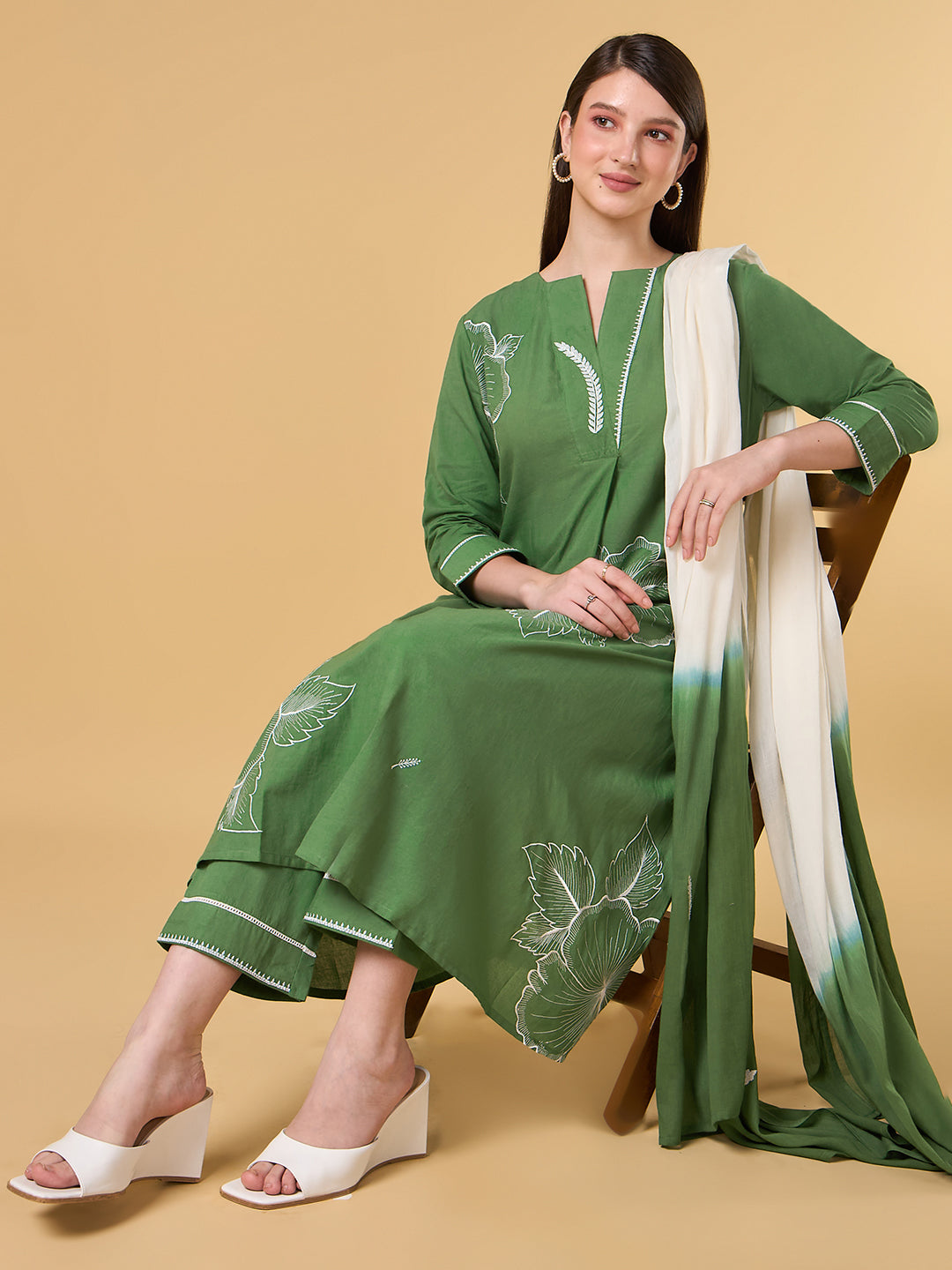 Green Hibiscus Cotton Suit