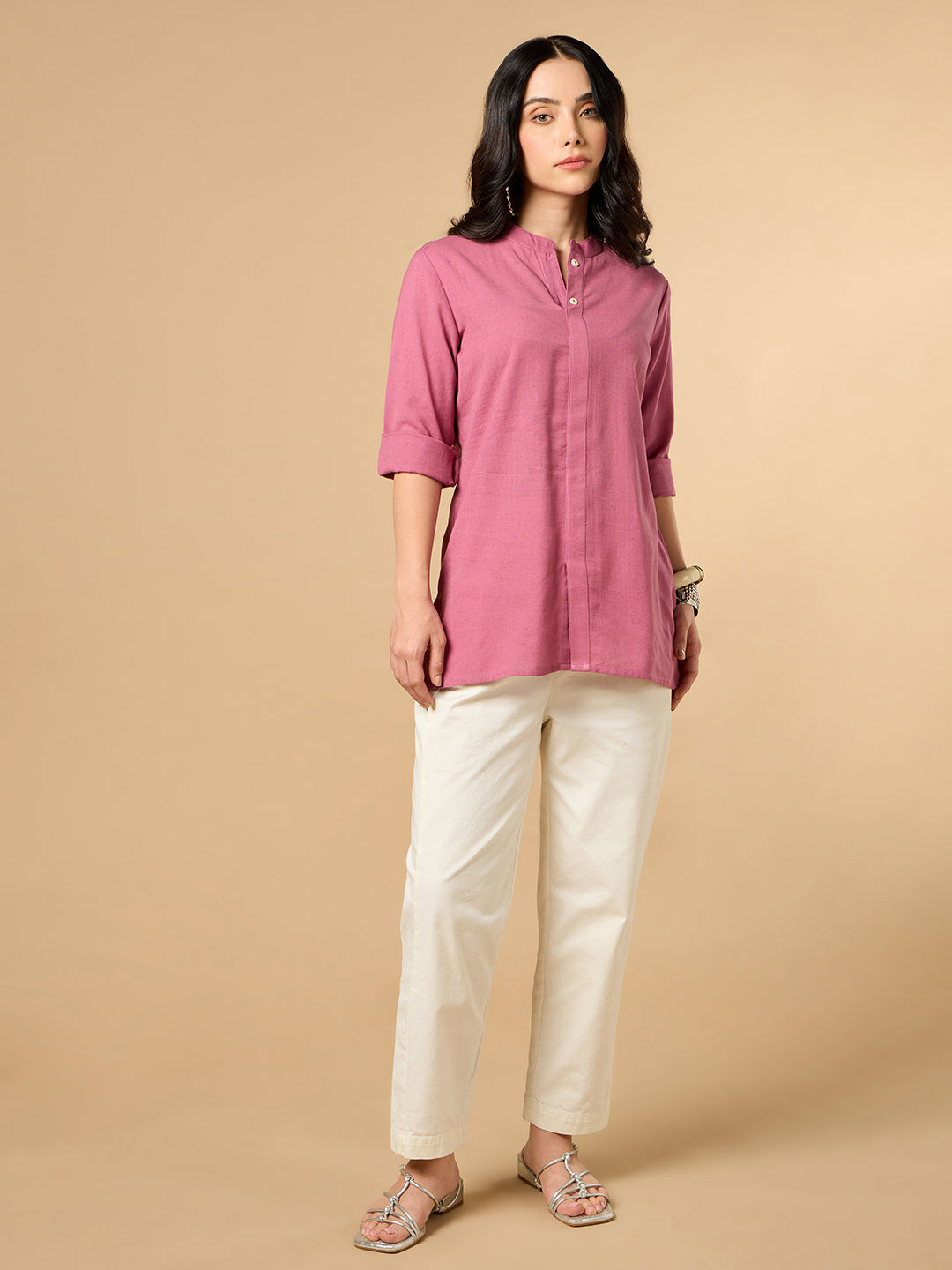 Classic Linen Watermelon pink Short kurta
