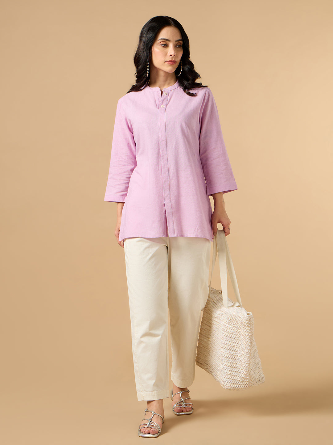 Classic Linen Lavender Short kurta