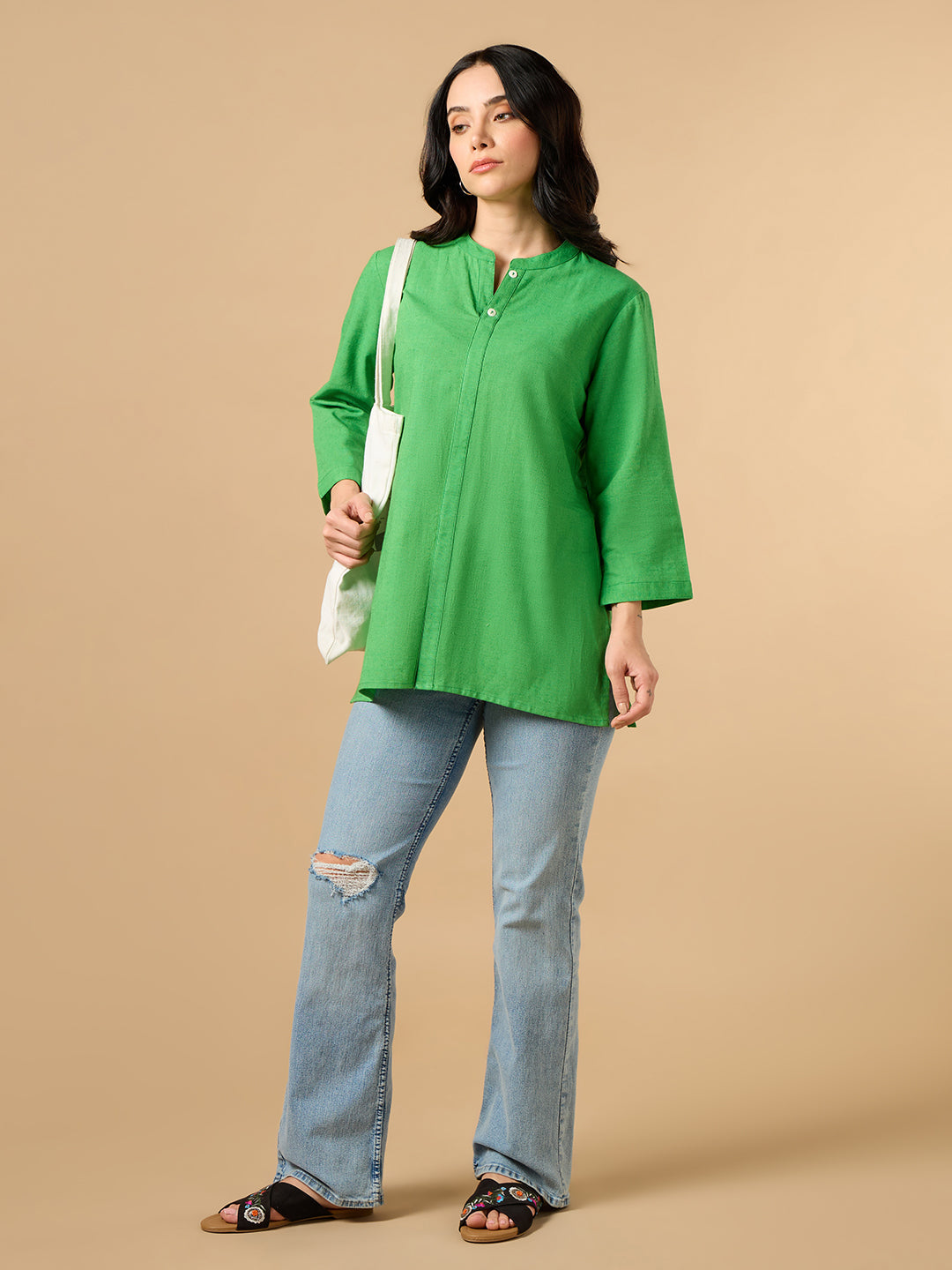 Classic Linen Green Short kurta