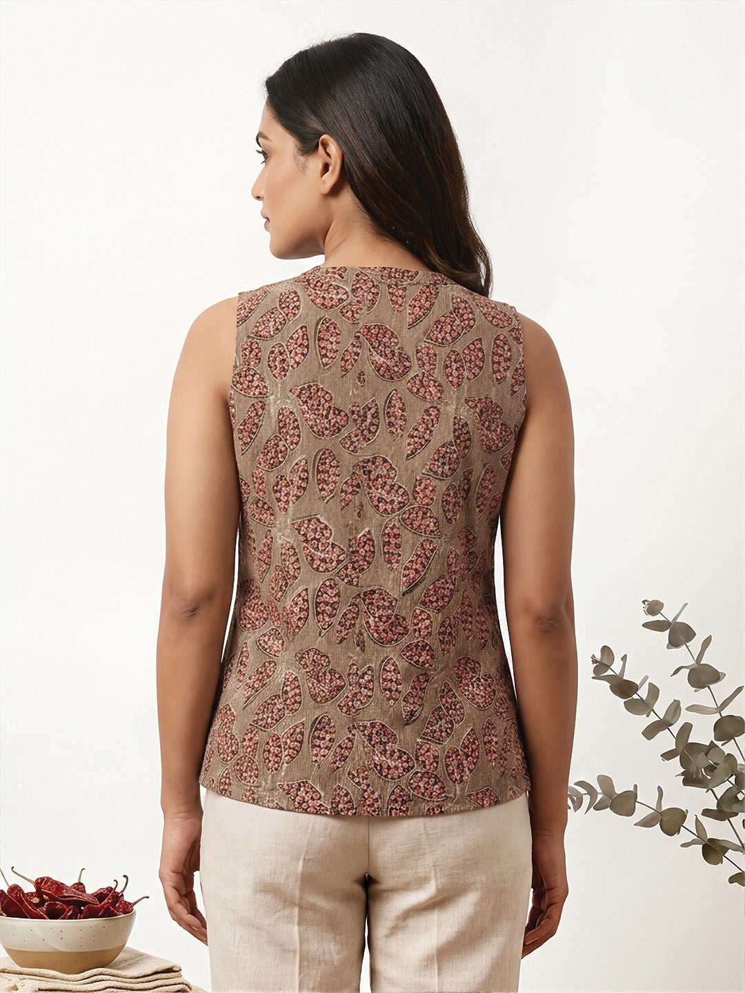 Grey Leaf Print short kurta