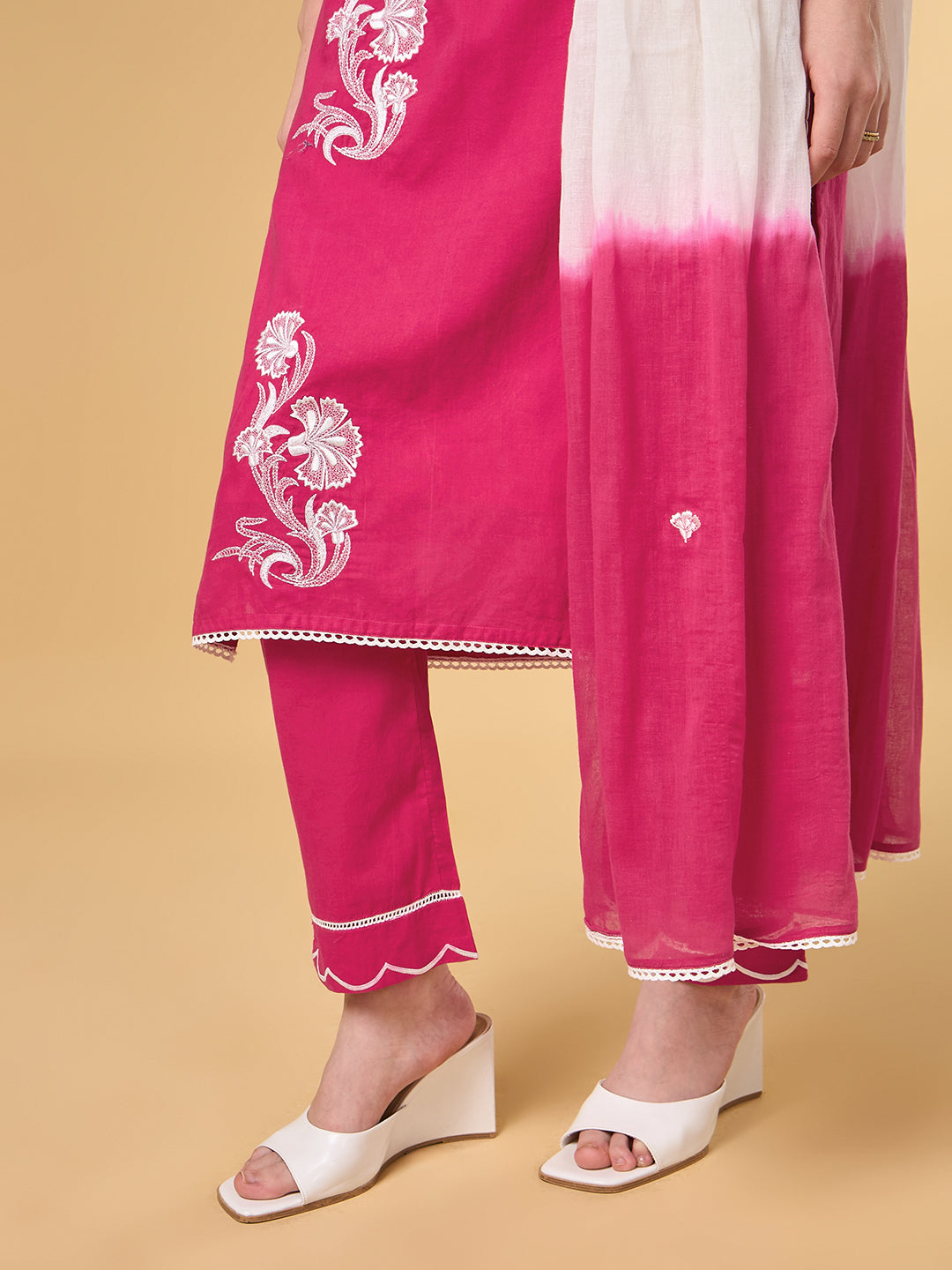 Bright Pink Embroidered Cotton Suit