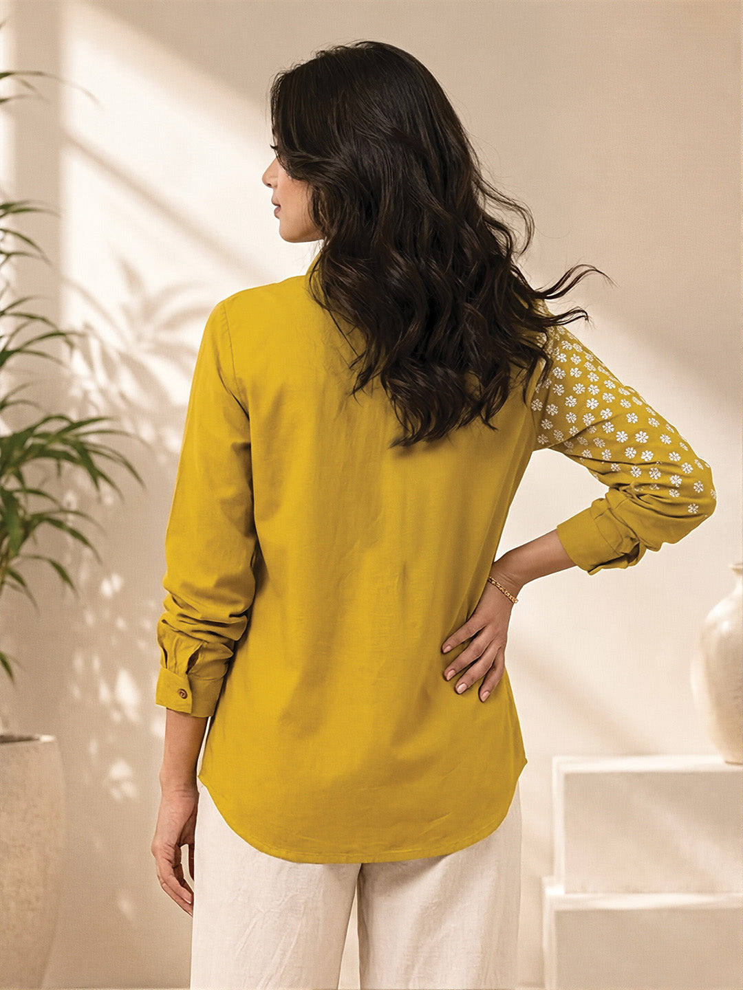 Yellow Flower Embroidered Shirt