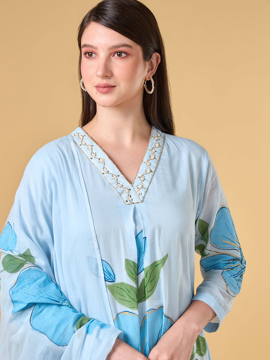 Pastel Aqua Brush Painted Cotton Suit