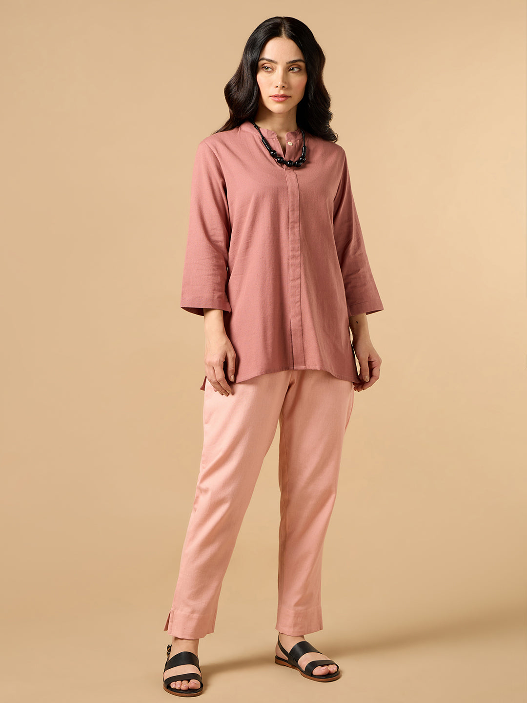 Classic Linen Chestnut Brown Short kurta