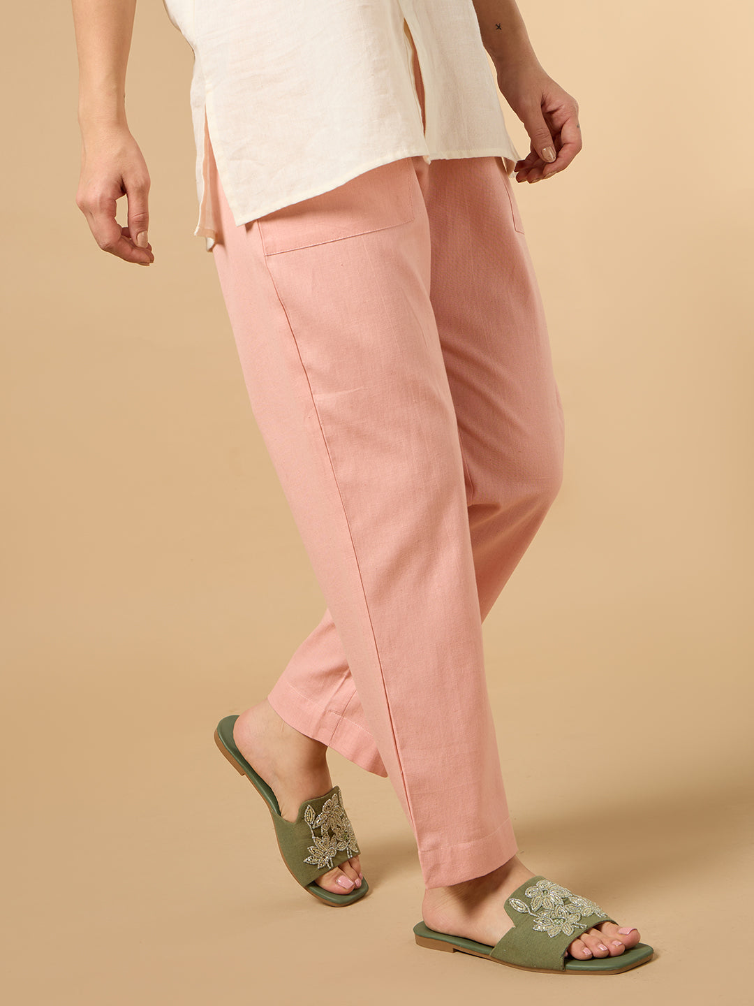 Blushing Peach Pink Cotton Smart Pant