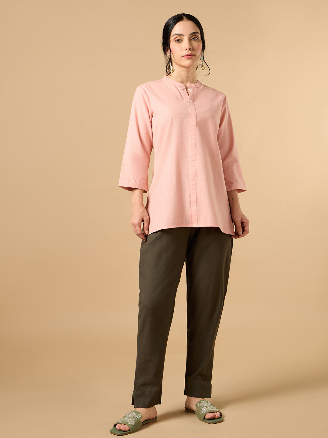 Dark Brown Cotton Straight pant
