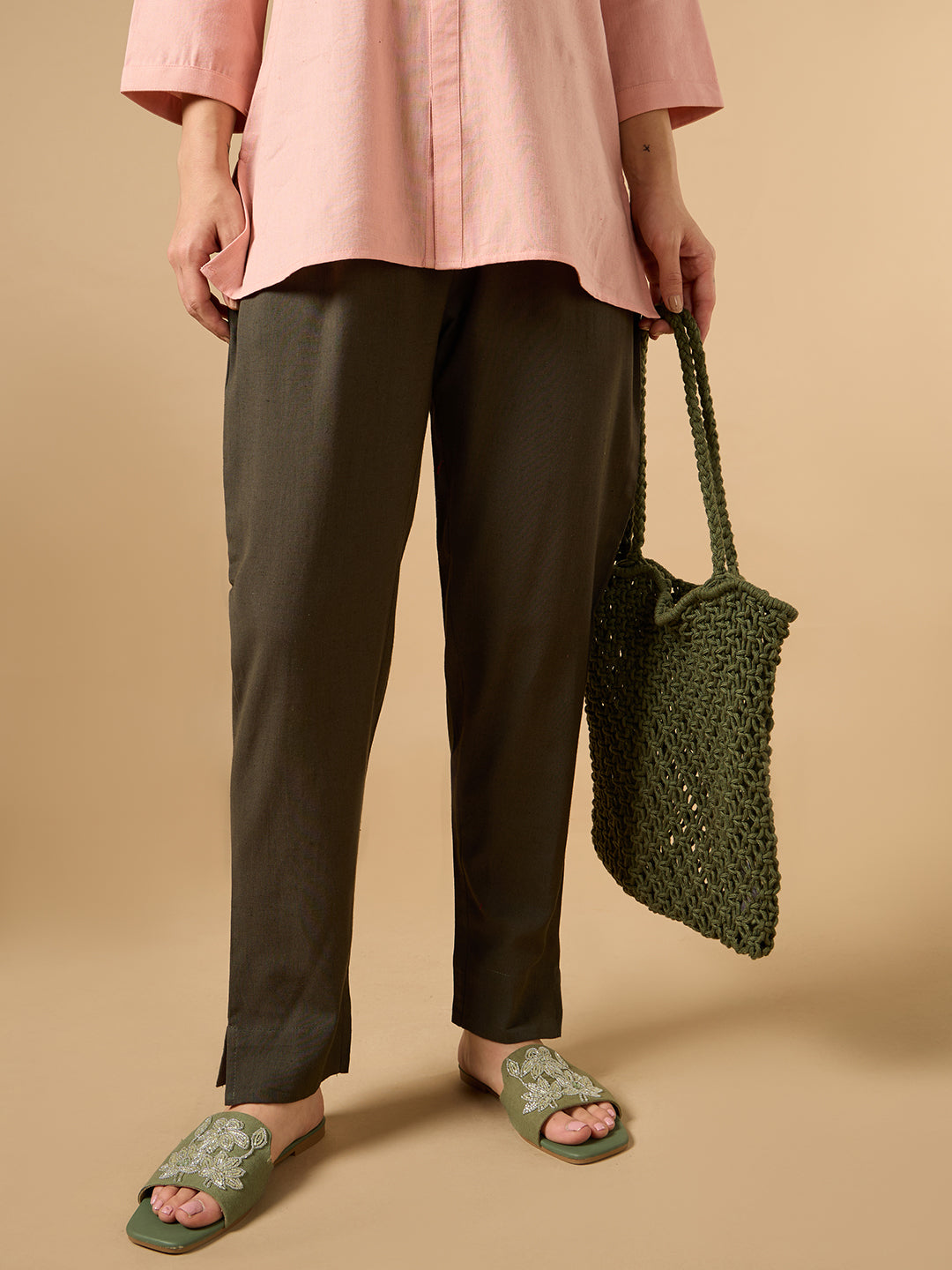 Dark Brown Cotton Straight pant