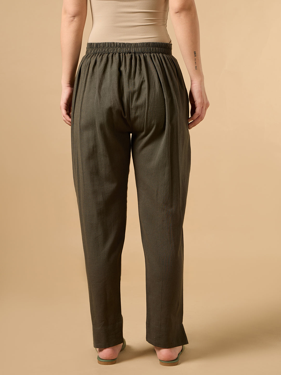 Dark Brown Cotton Straight pant
