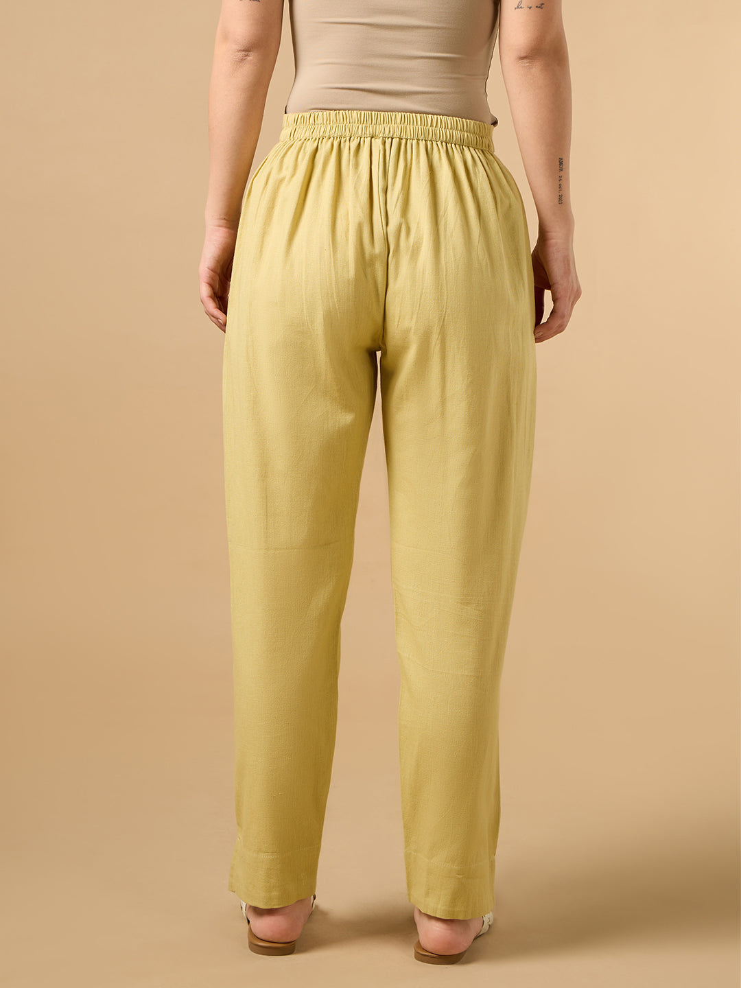 Golden Yellow Cotton Straight Pant