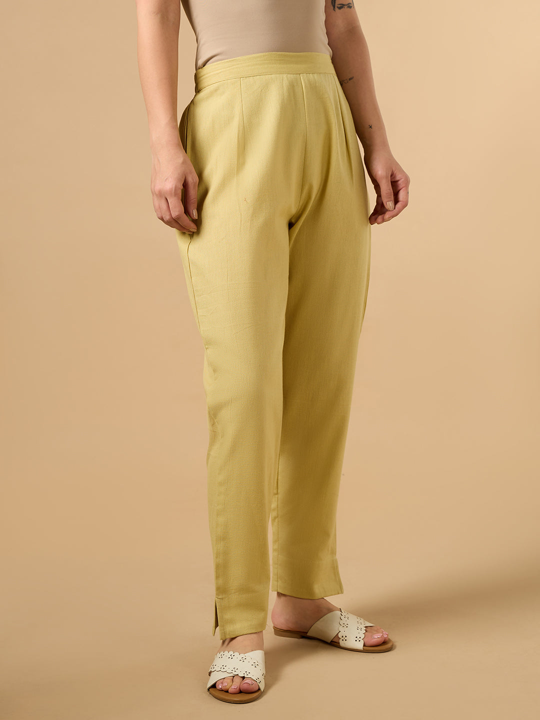 Golden Yellow Cotton Straight Pant