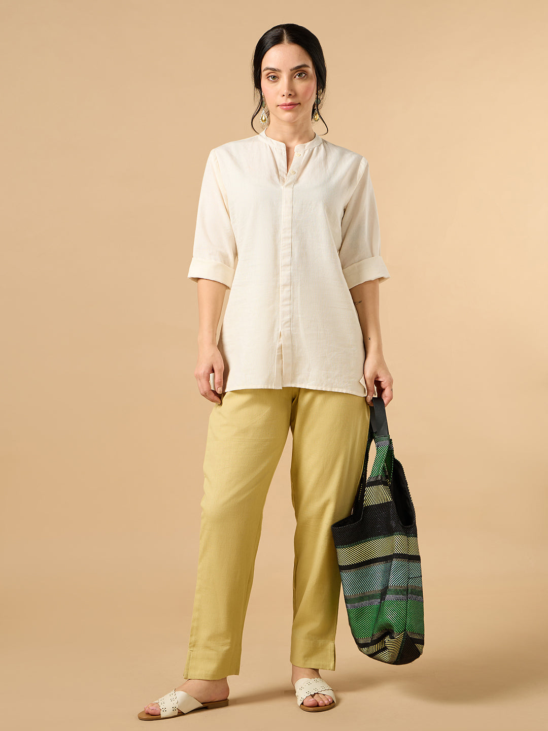 Golden Yellow Cotton Straight Pant