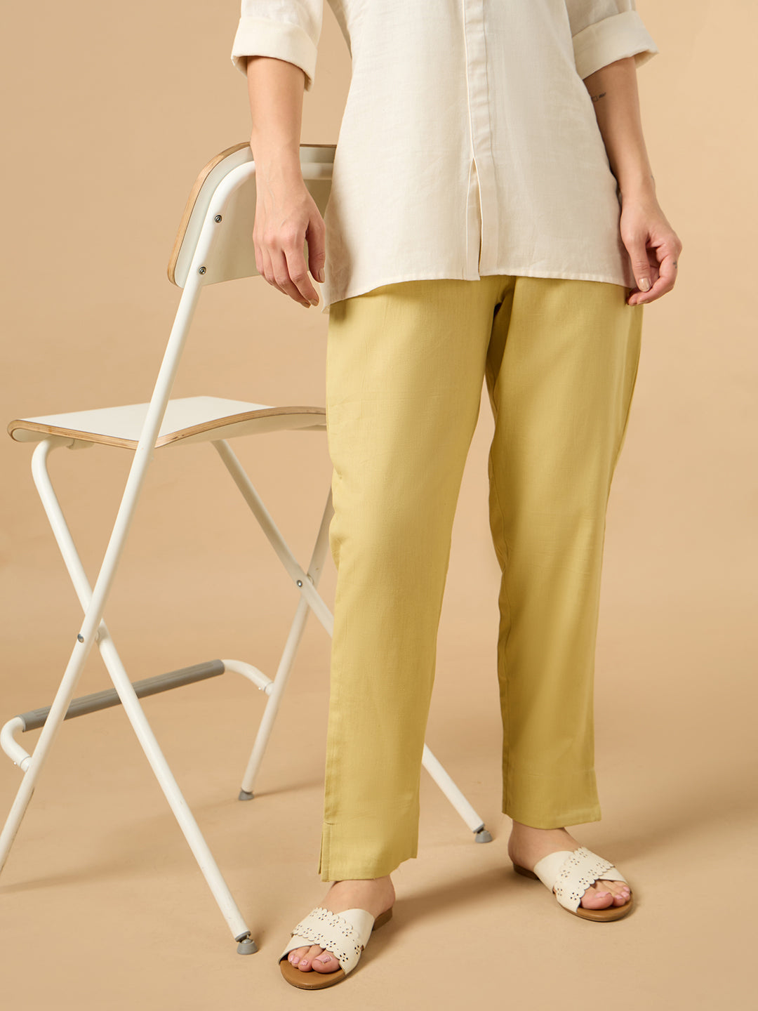 Golden Yellow Cotton Straight Pant
