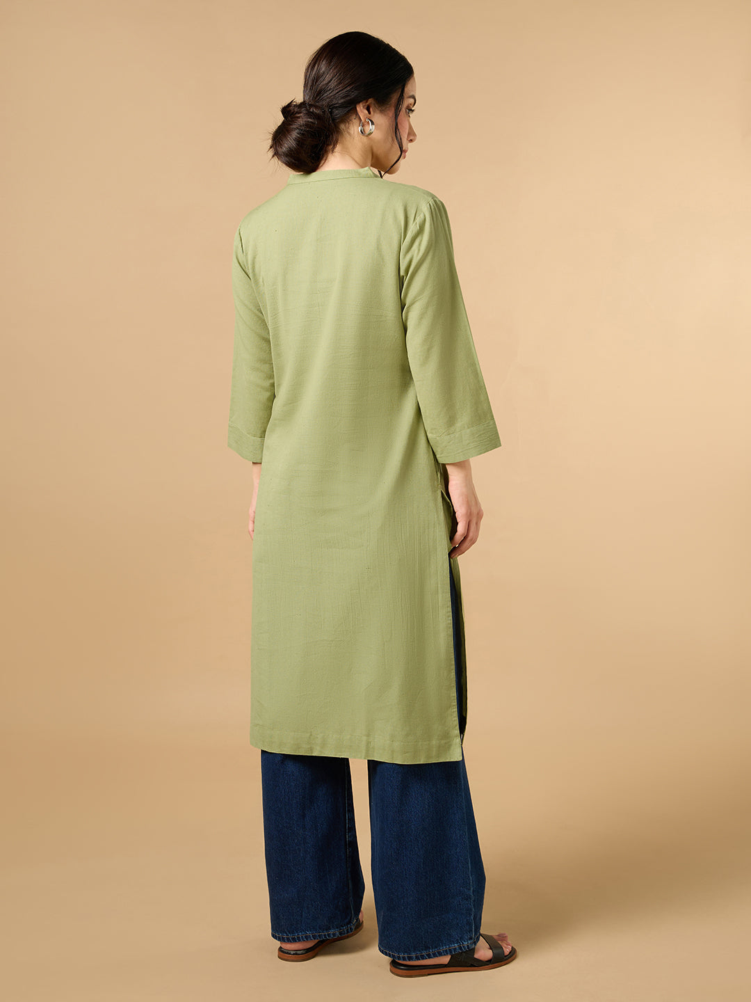 Classic Linen Pista green Straight Long Kurta