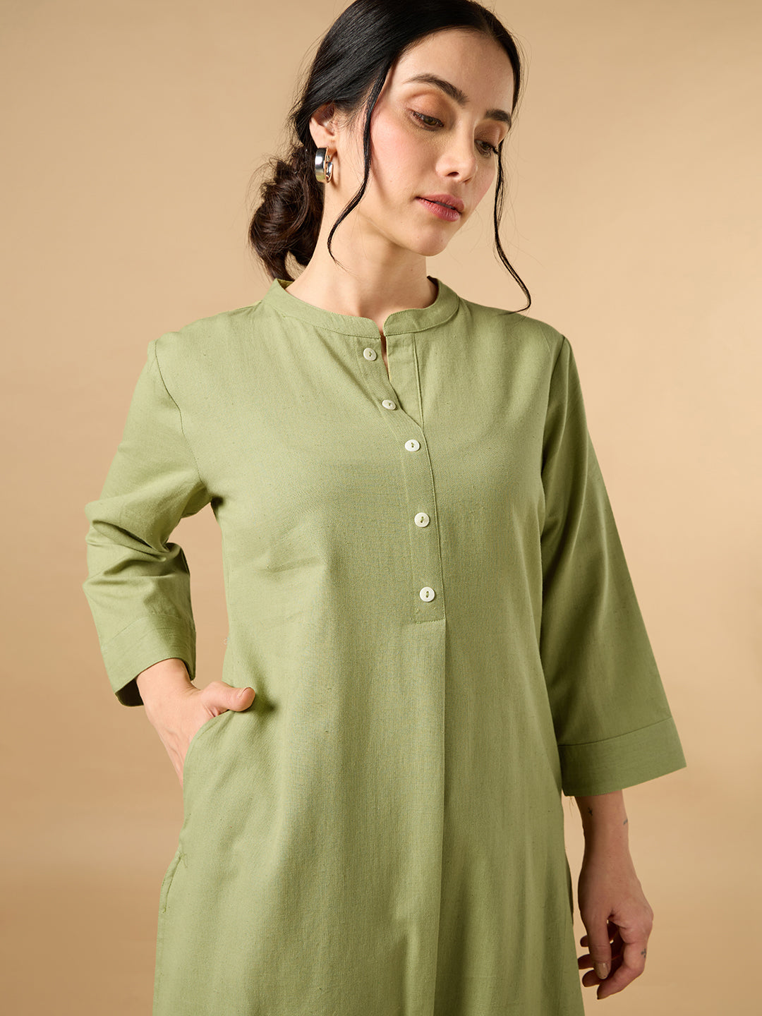 Classic Linen Pista green Straight Long Kurta