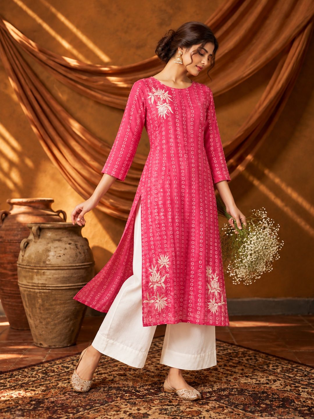 Earthy Pink Pearl Work Cotton Kurta