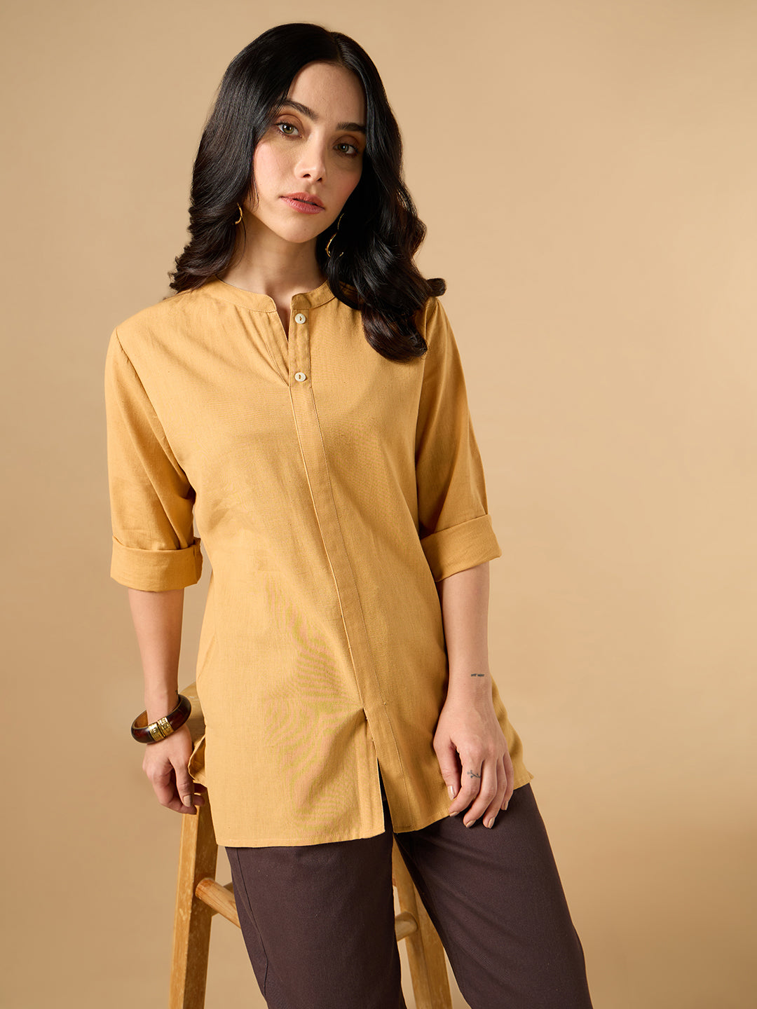 Classic Linen Pastel Orange Short kurta