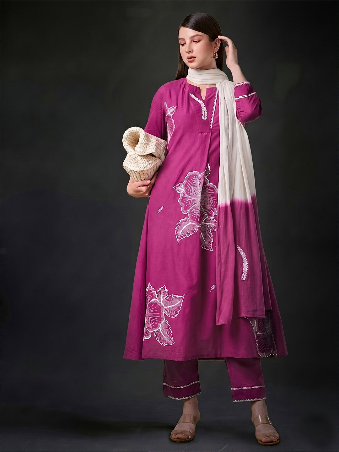 Pink Hibiscus Cotton Suit
