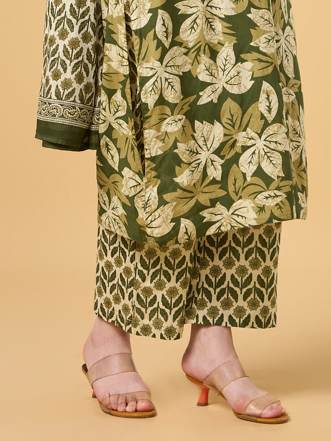Olive Green Tropical Printed Cotton Suit