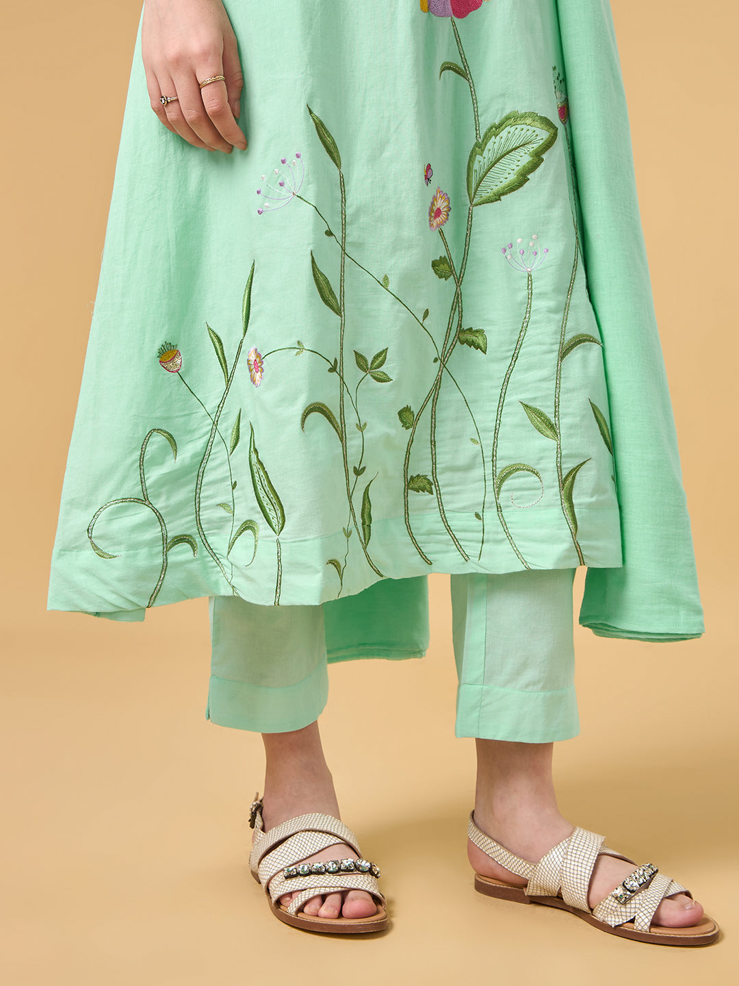 Pastel Green Embroidered Cotton Suit