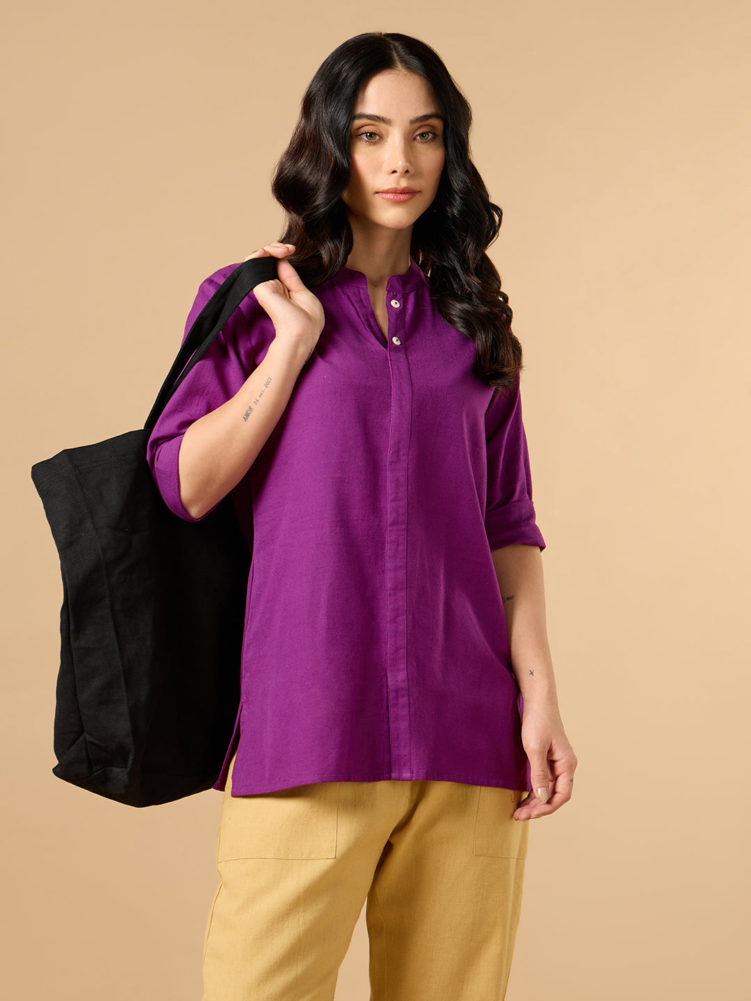 Classic Linen Purple Short kurta