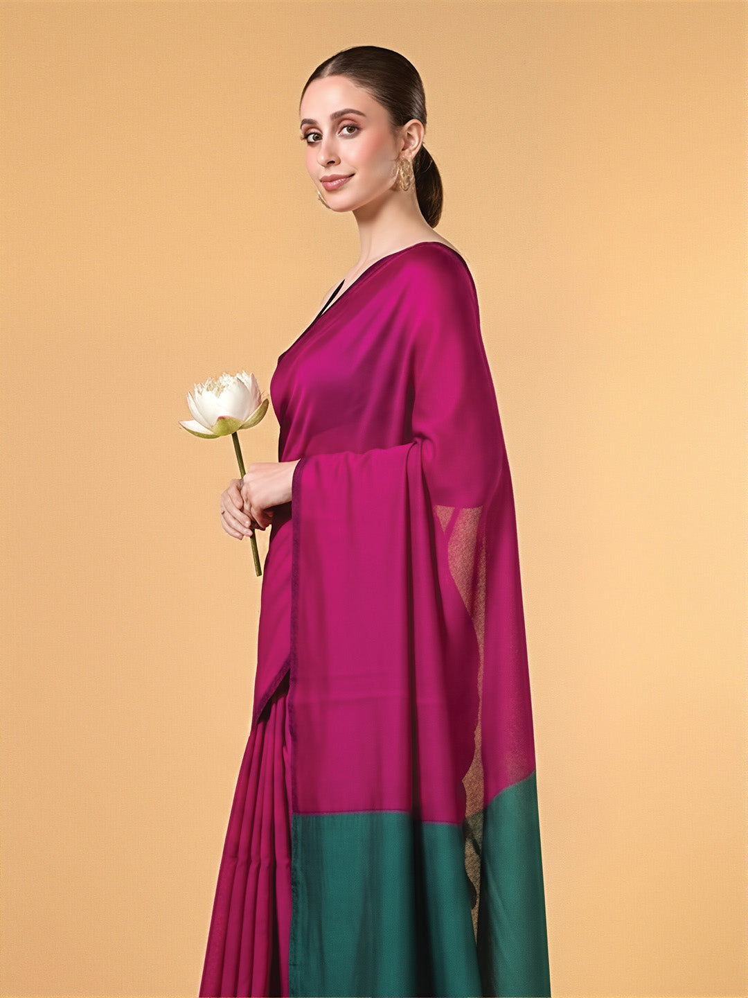 Pink Teal Green Contrast Cotton Saree