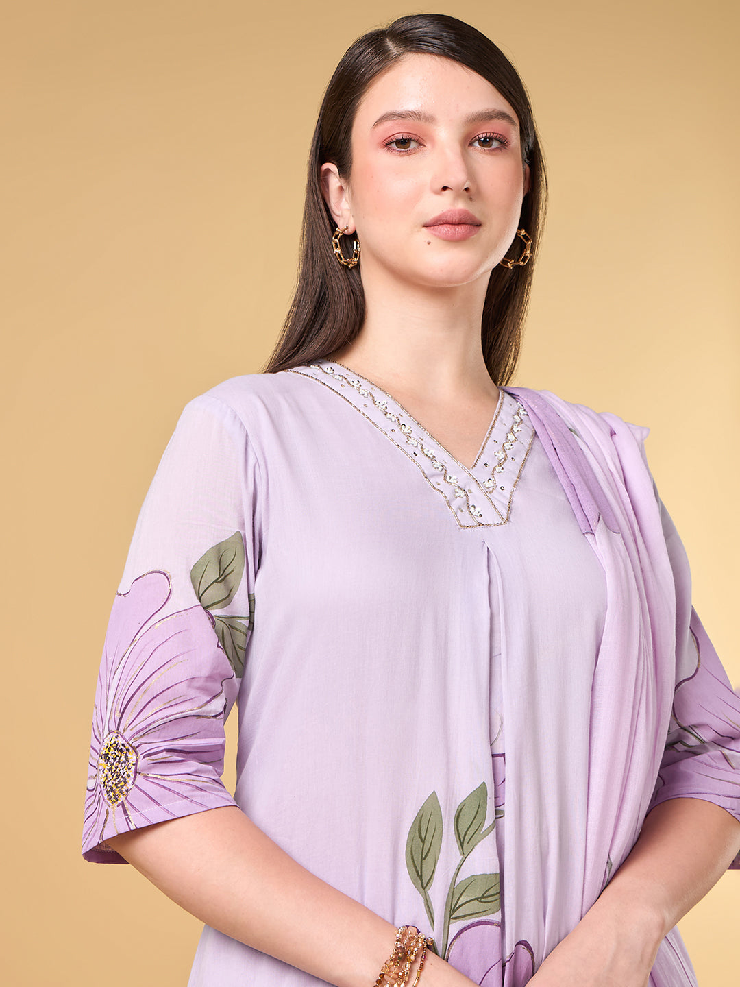Pastel Mauve Brush Painted Cotton Suit