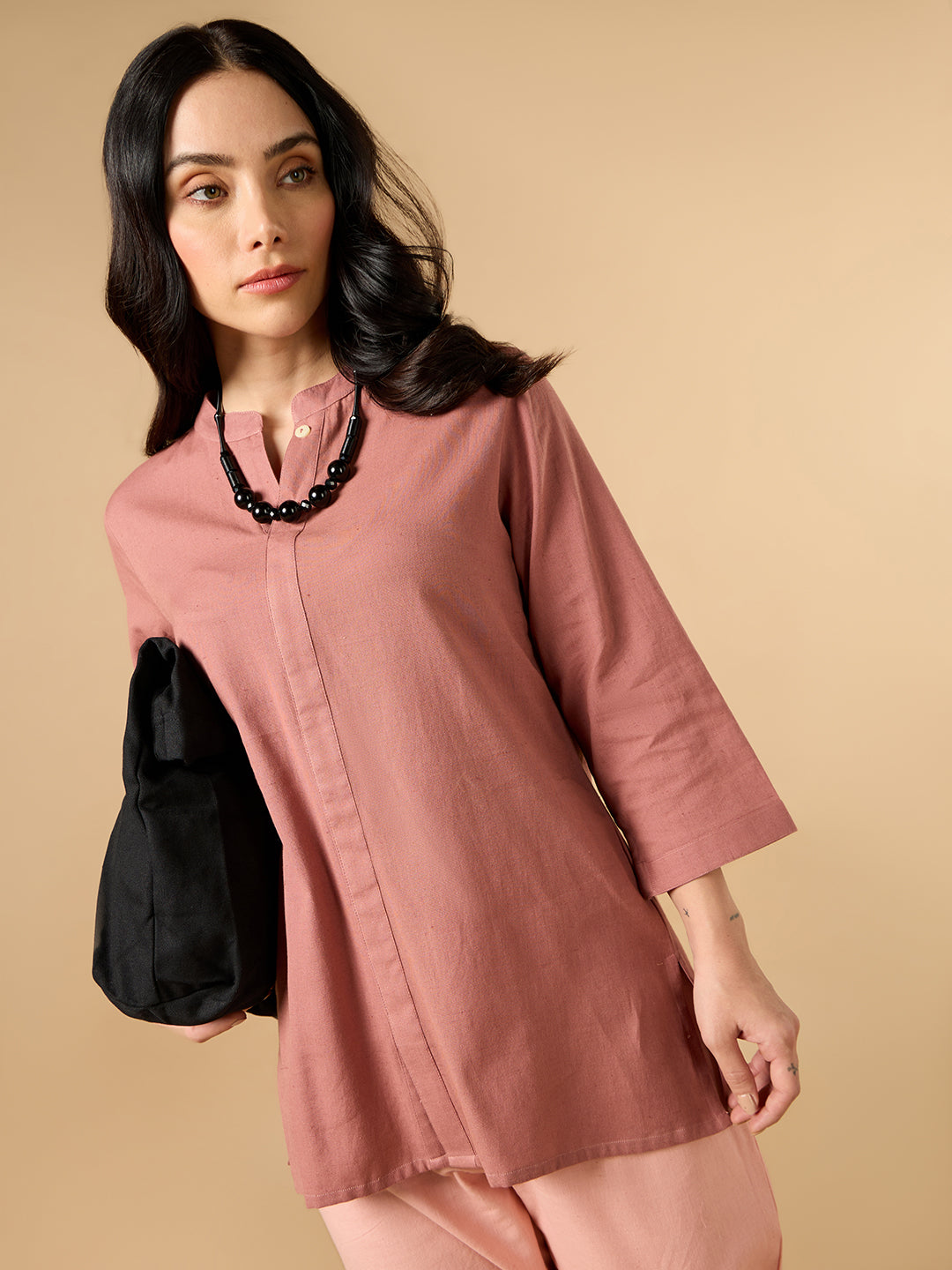 Classic Linen Chestnut Brown Short kurta