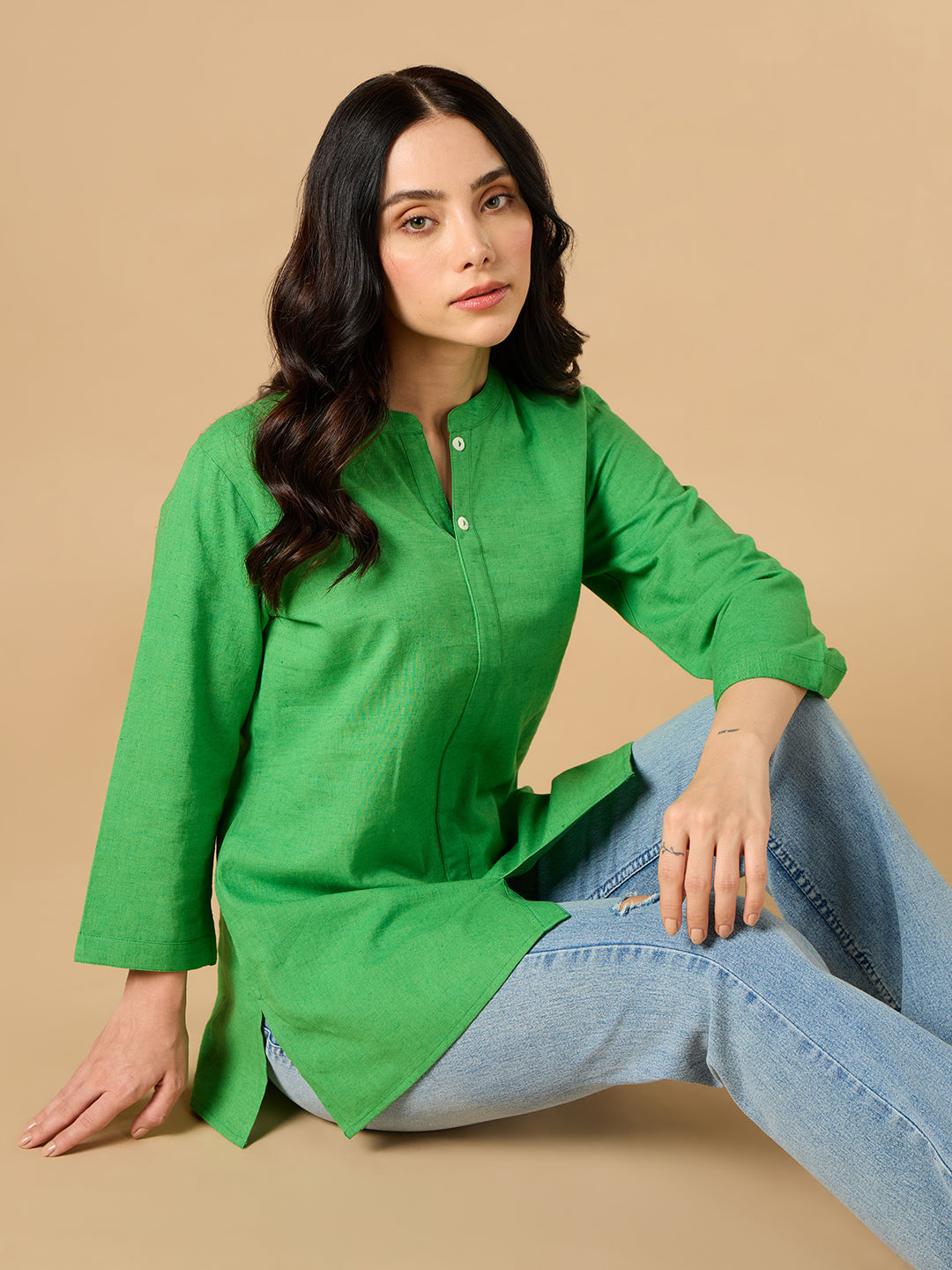 Classic Linen Green Short kurta