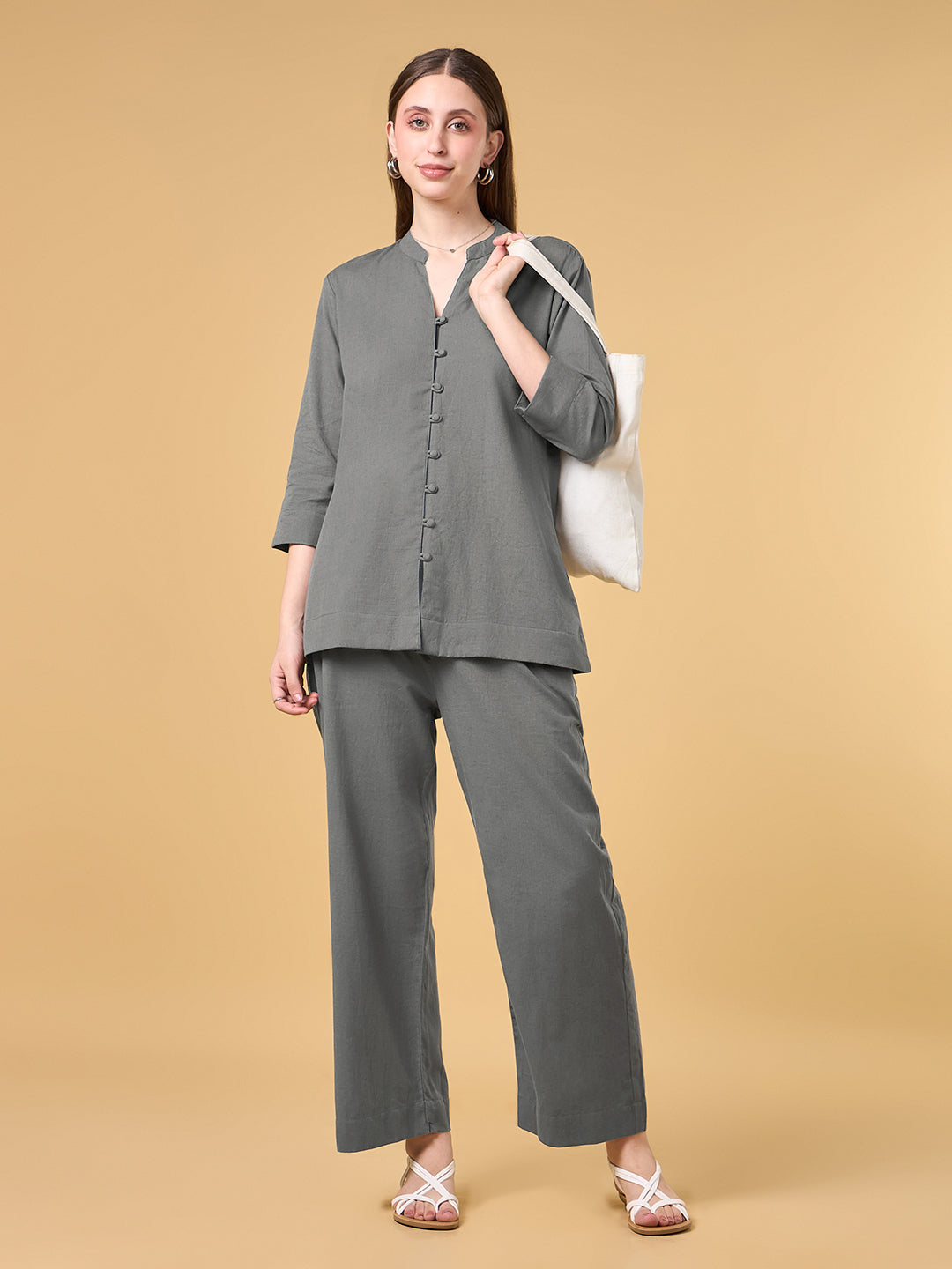 Steel Grey Solid Cotton Co-ord Set