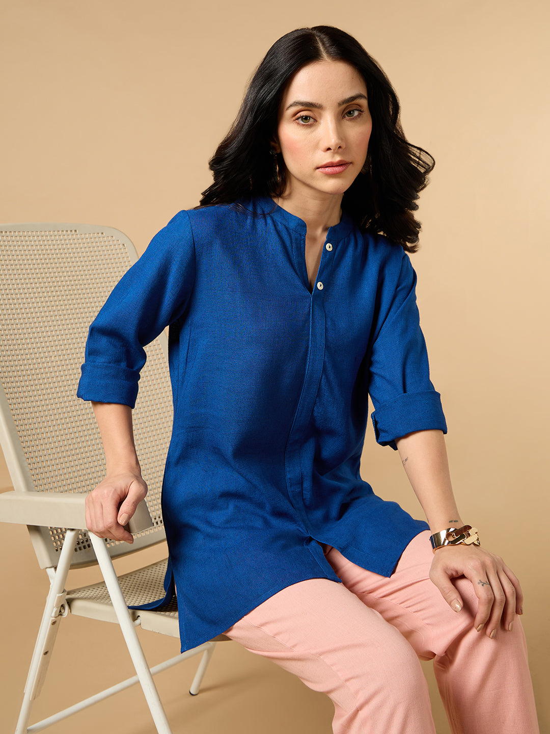 Classic Linen Royal Blue Short kurta