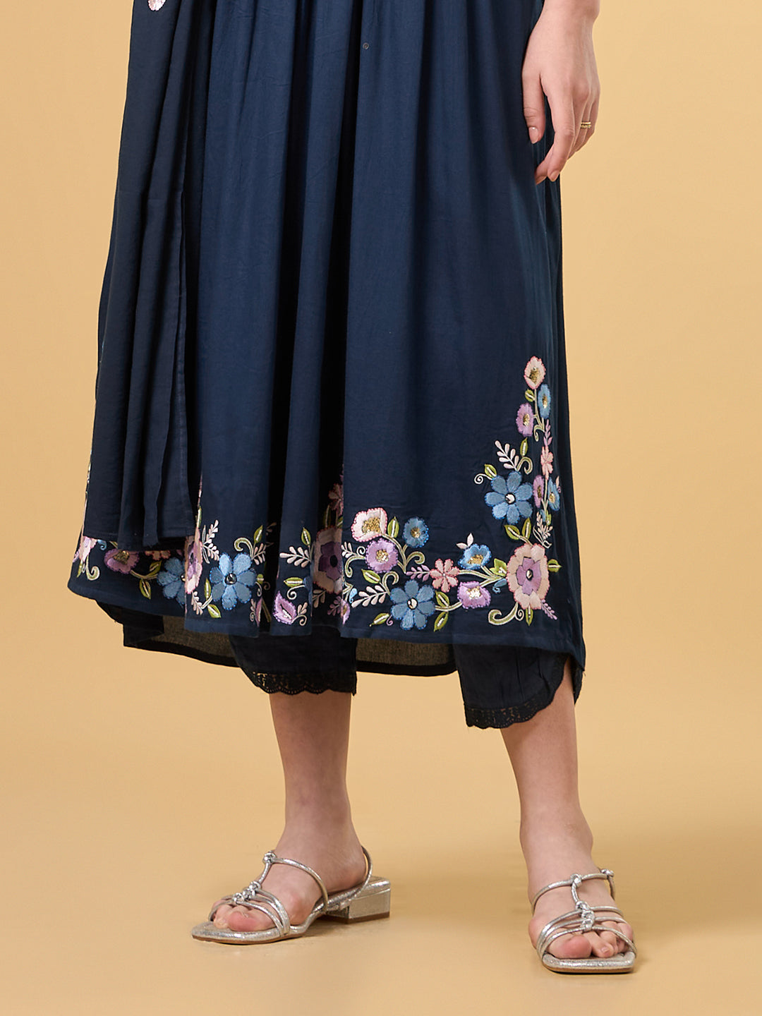 Navy Blue Embroidered Cotton Suit