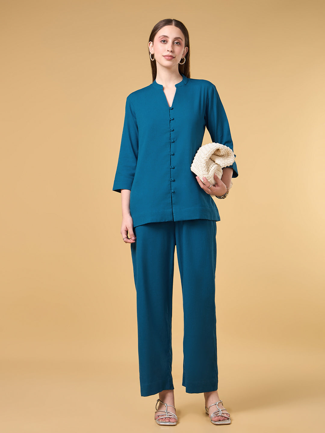 Midnight Blue Solid Cotton Co-ord Set