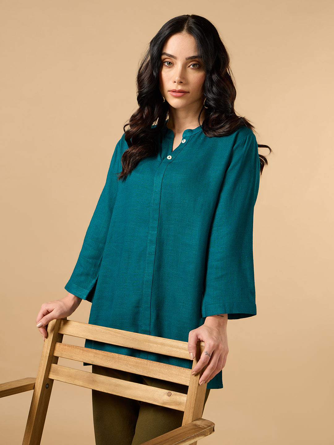 Classic Linen Teal Green Short kurta