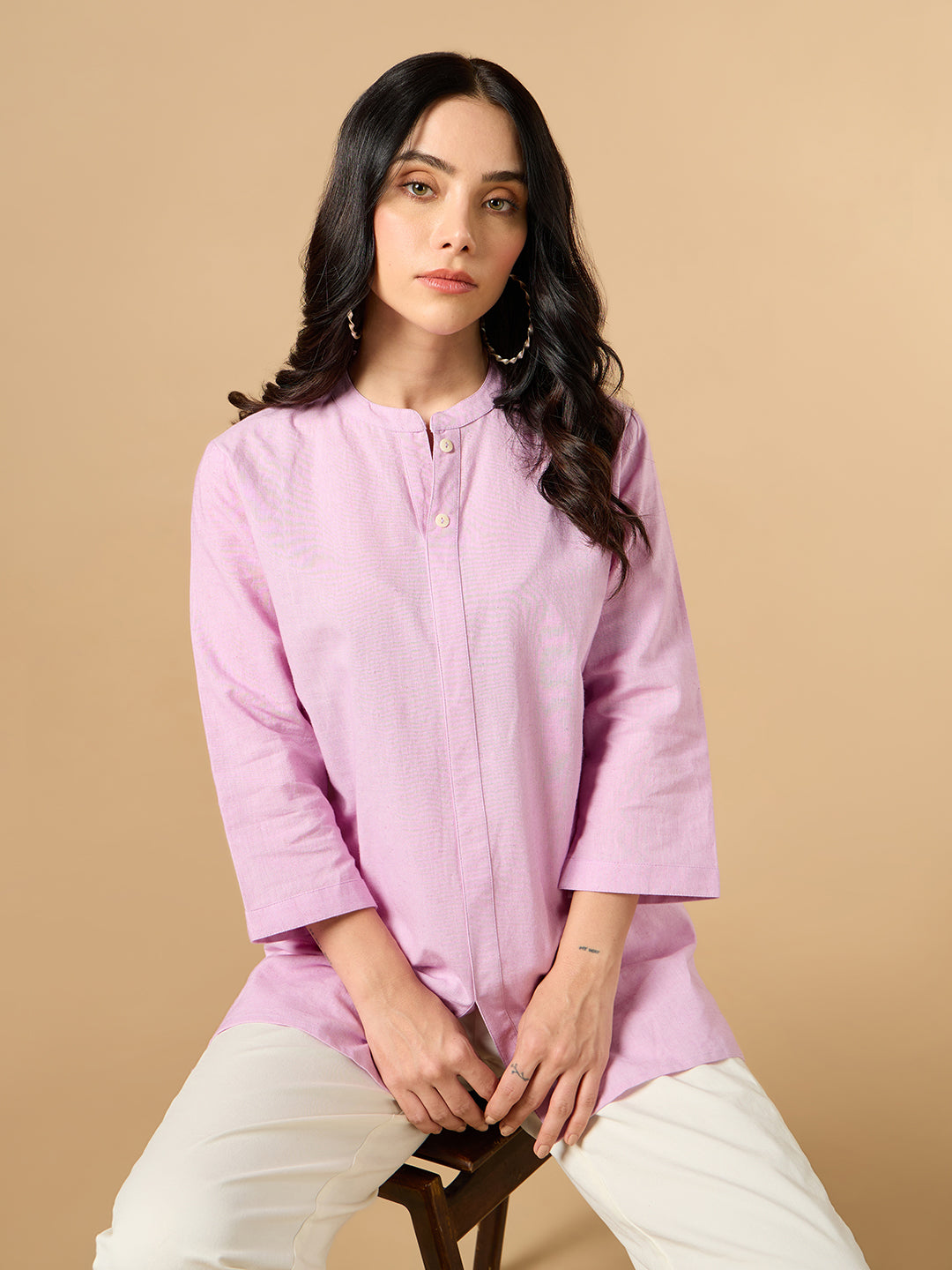 Classic Linen Lavender Short kurta