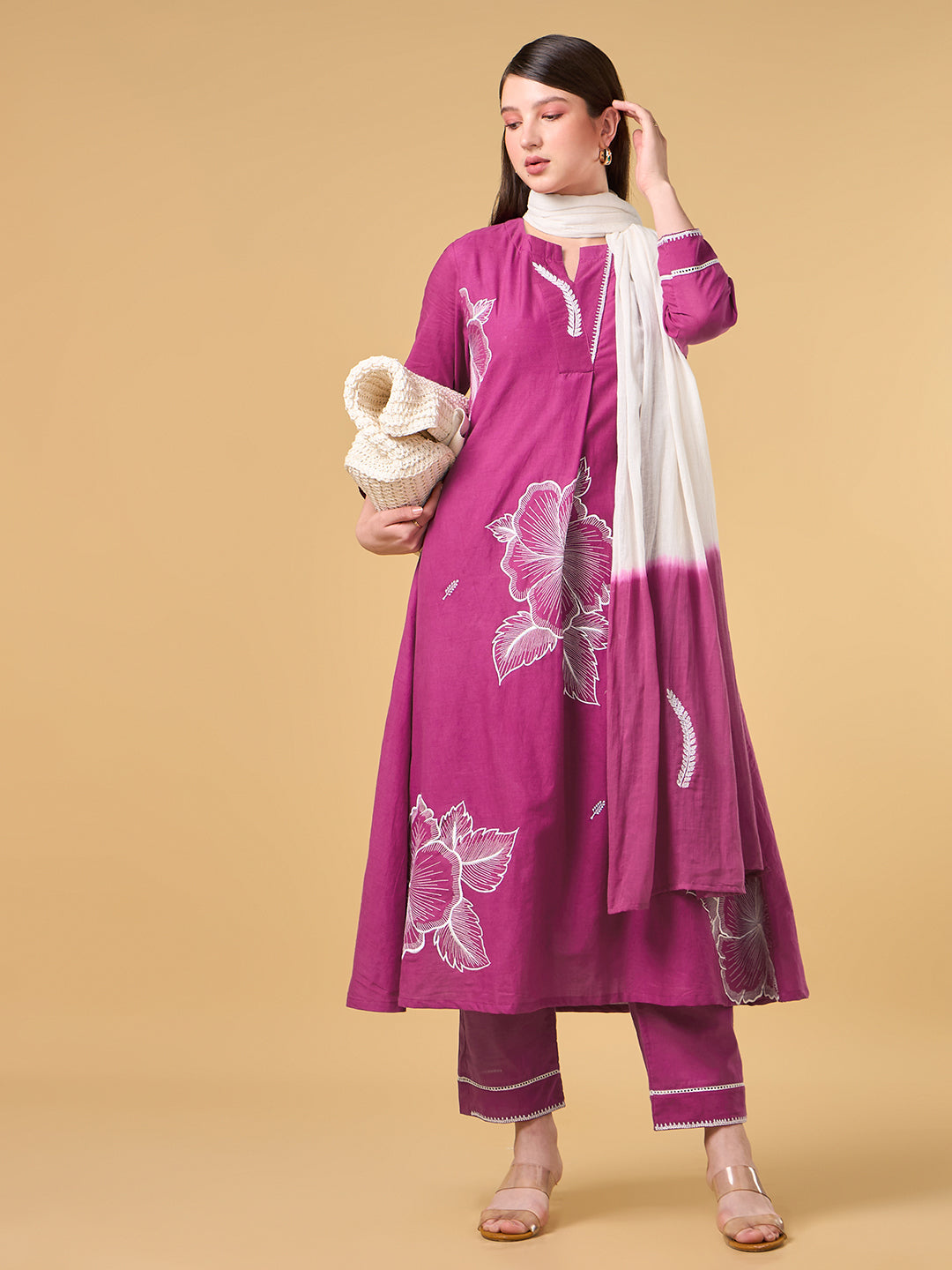 Pink Hibiscus Cotton Suit