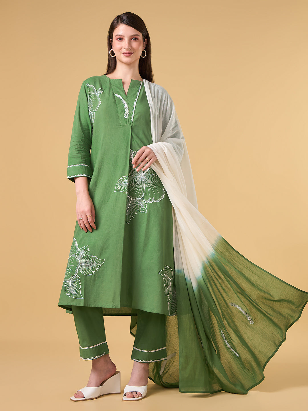 Green Hibiscus Cotton Suit