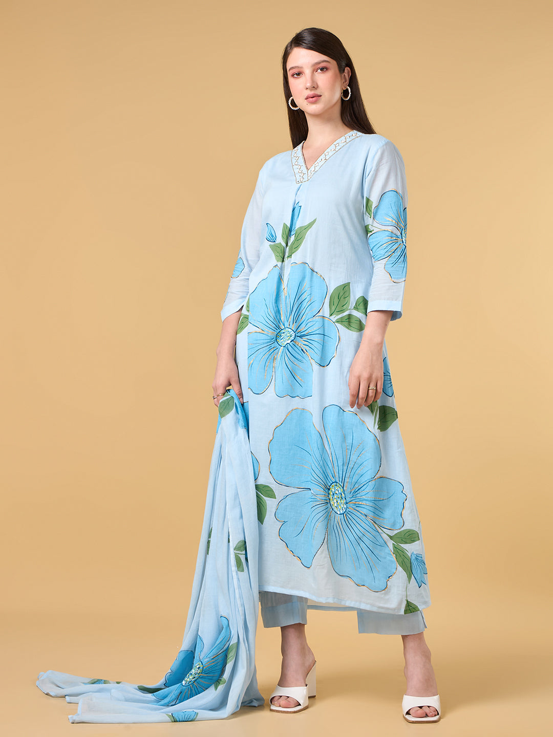 Pastel Aqua Brush Painted Cotton Suit