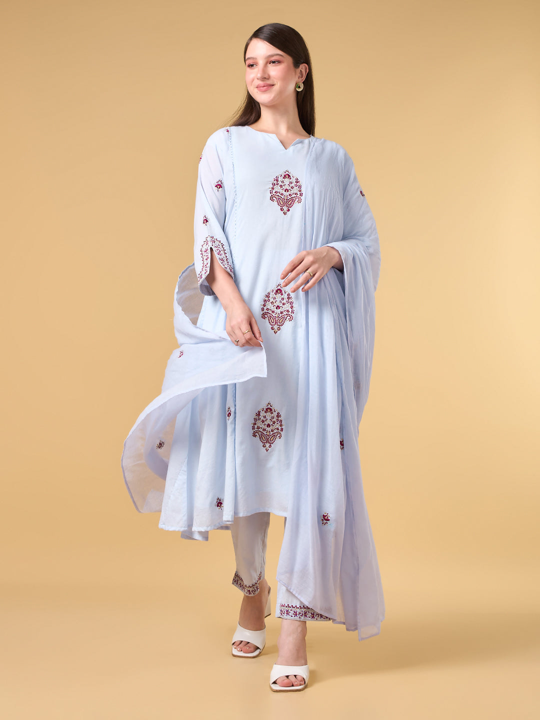 Pastel Snow Embroidered Cotton Suit