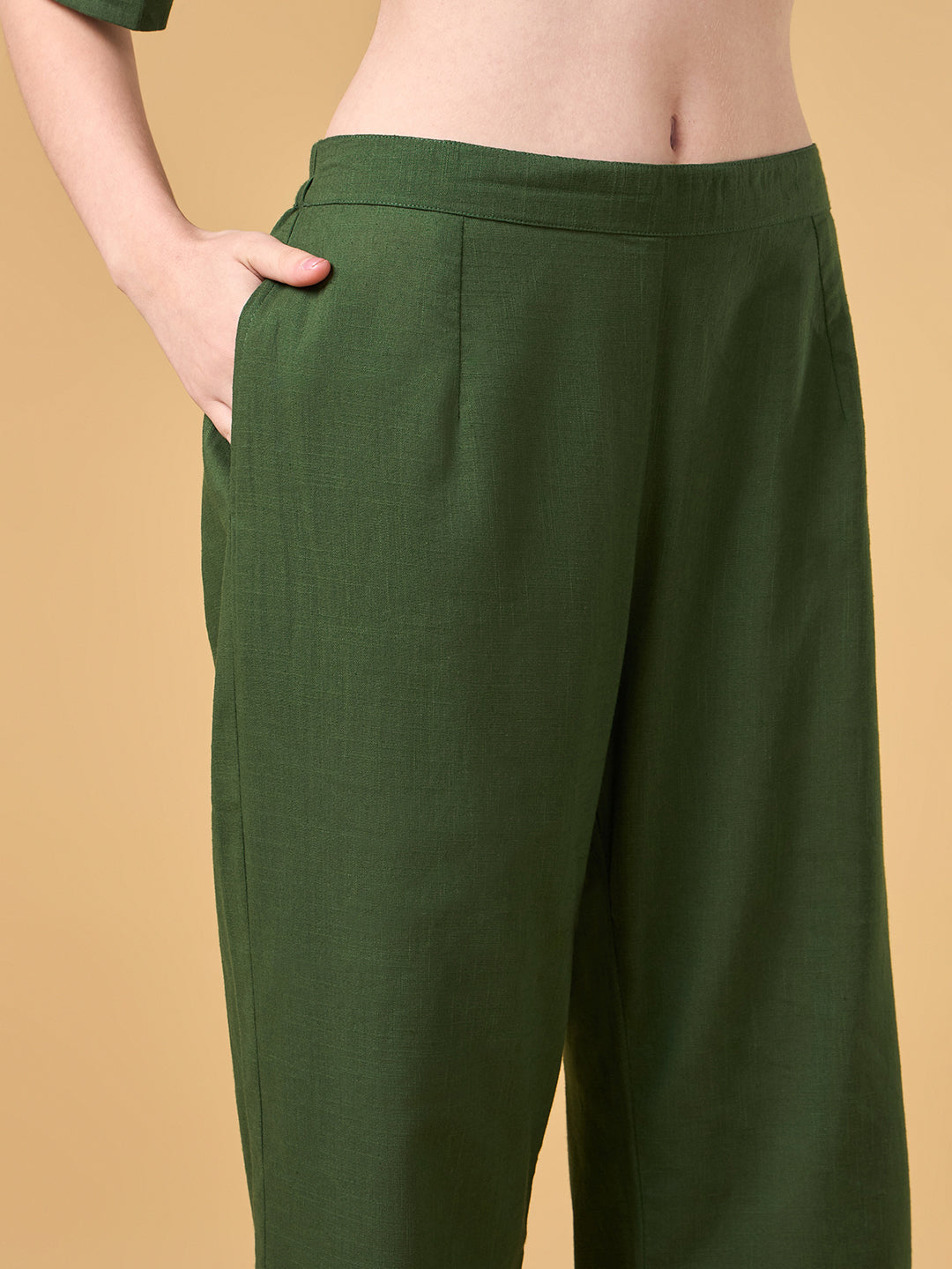 Forest Green Solid Cotton Co-ord Set