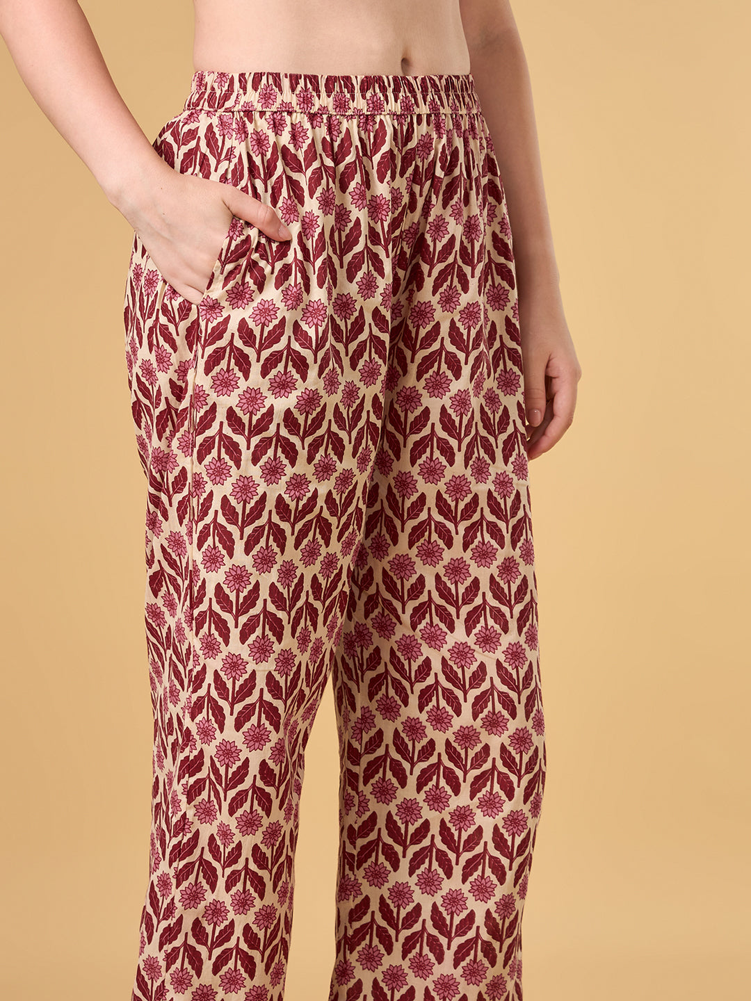 Maroon Tropical Printed Cotton Suit