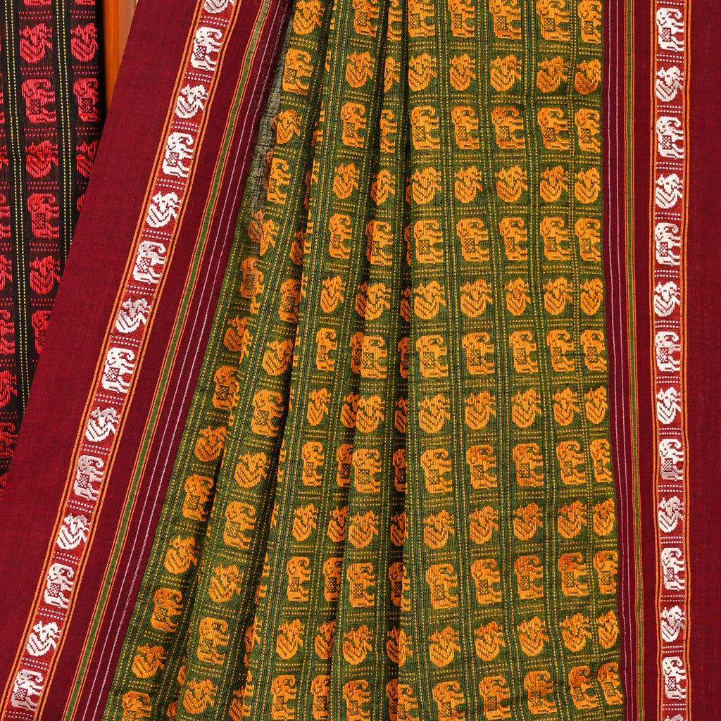Ujwala Green Hathi Mor Cotton Khun Saree