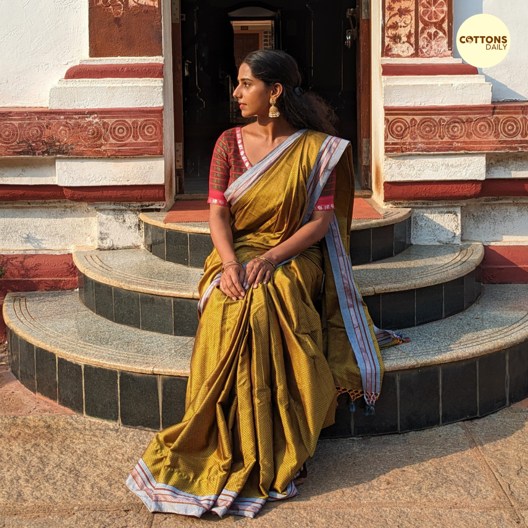 Ojaswini Gold Cotton Khun Saree