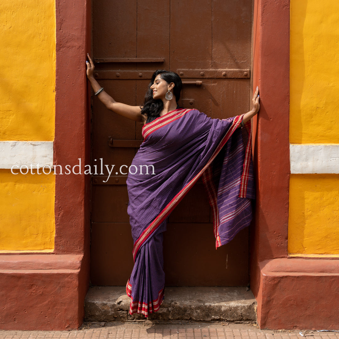 Fancy Fontainhas Magenta Kunbi Saree