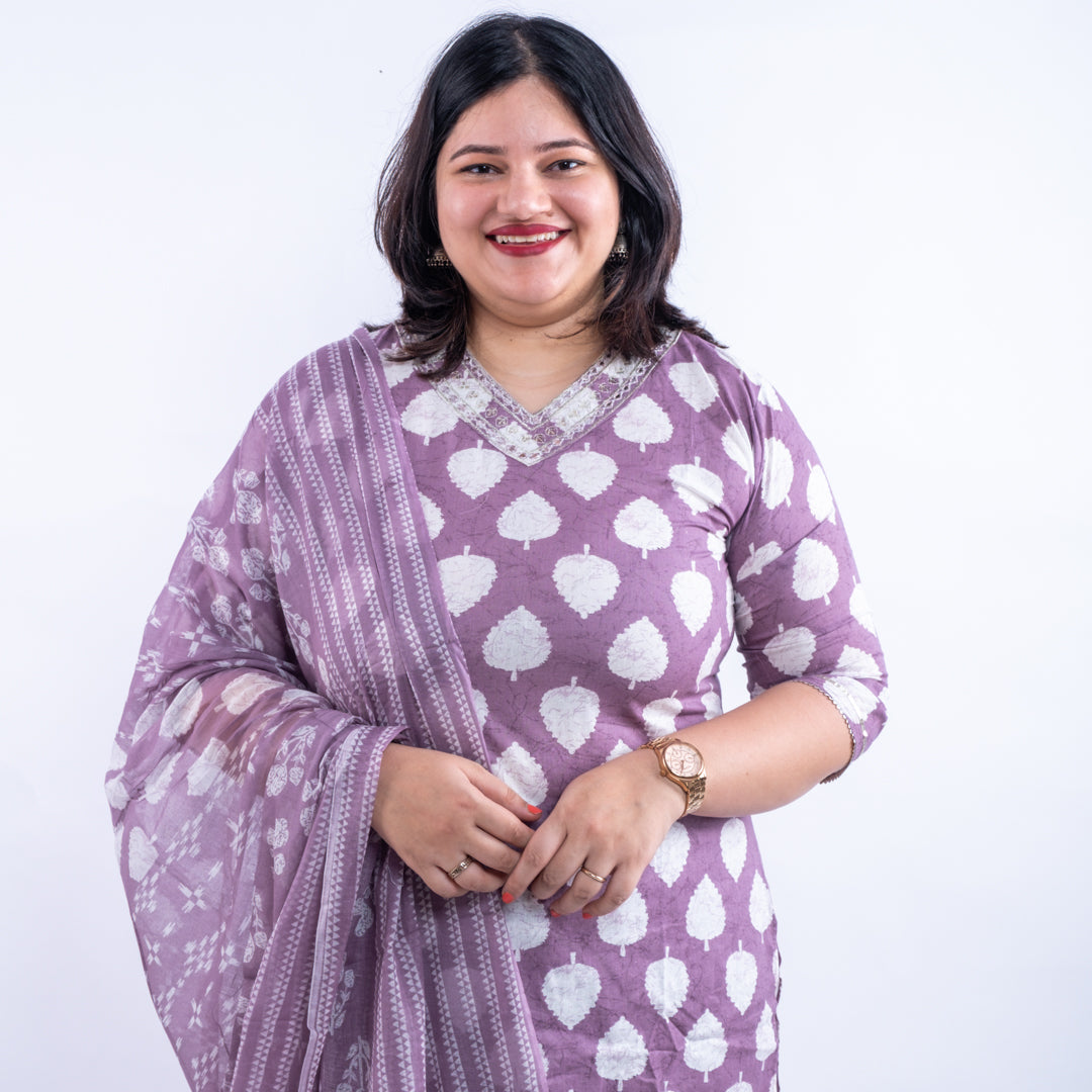 Wine Peepal Tree Print Afghani Cotton Plus Size Suit