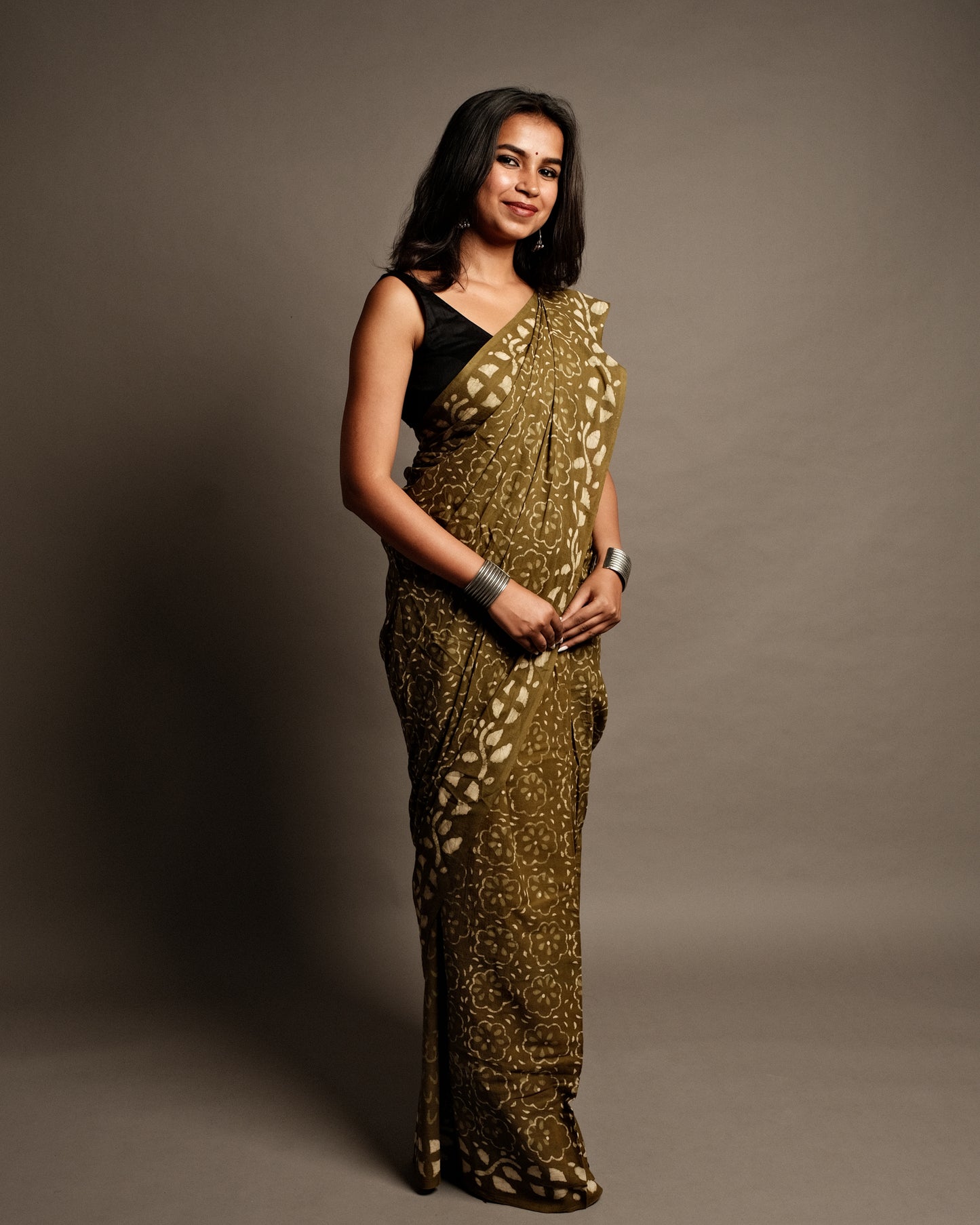 Mehendi Green Handblock Print Mul Cotton Saree